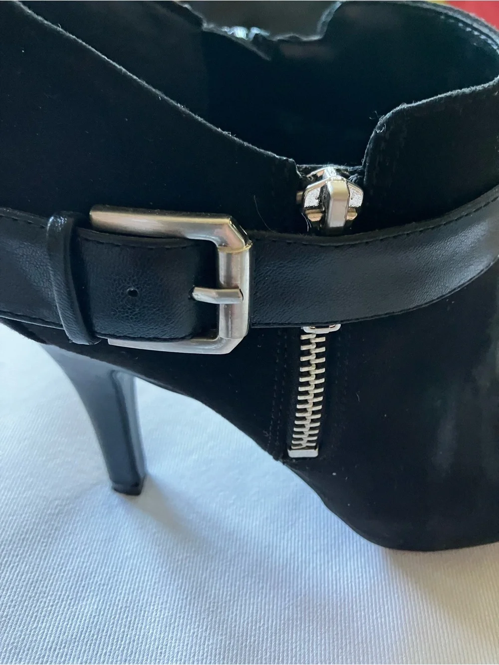Fergalicious Size 8 Black High-Heel Ankle Booties Side Zipper with Buckle
